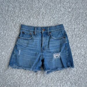 Madewell medium wash distressed high rise raw hem denim jean shorts causal 24